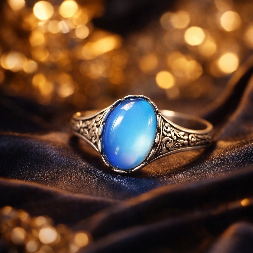Antique Style Sterling Silver Mood Ring - Ornate Vintage Color Changing Cabochon